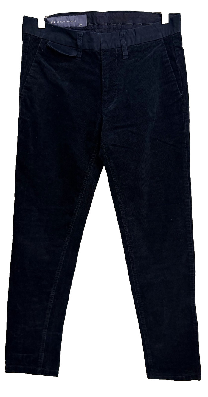 Armani Exchange Corduroy Pants Women 28 Navy Blue Slim Fit Straight Leg Classic